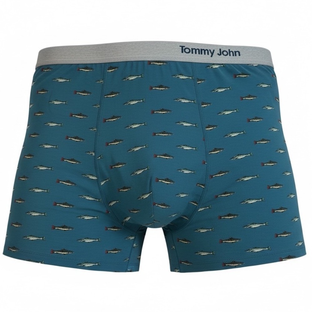 Tommy John Cool Cotton Boxer Briefs 2XL Teal Blue Trout Fish Print Underwear